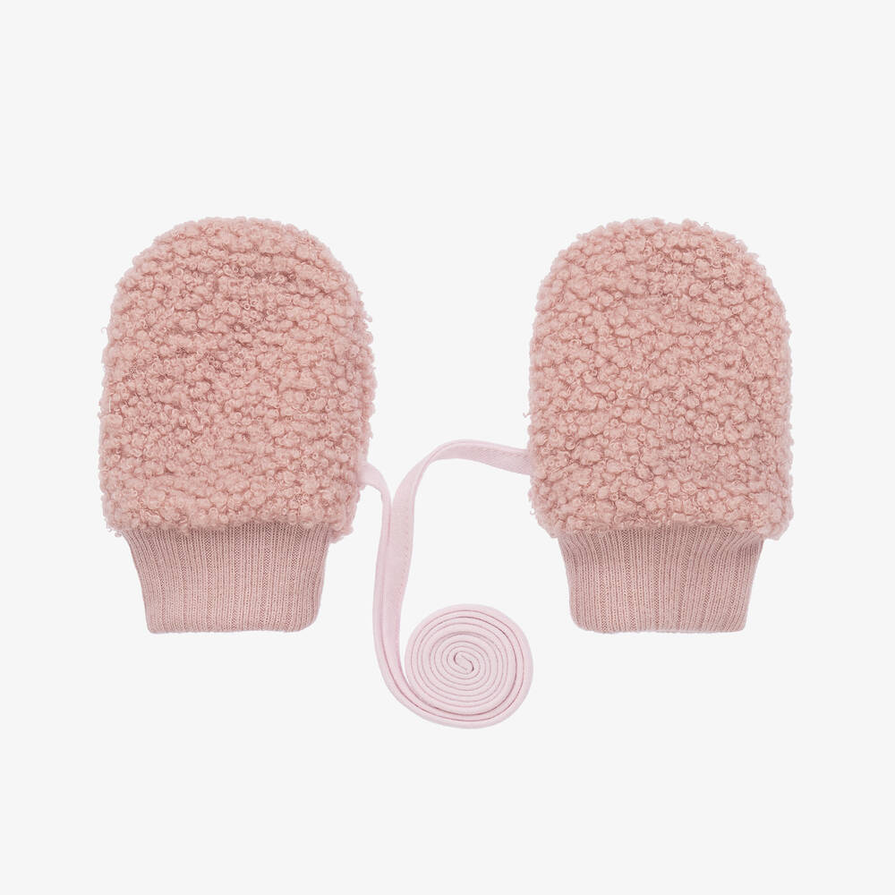 Jamiks - Pink Cotton Sherpa Bouclé Baby Mittens | Childrensalon
