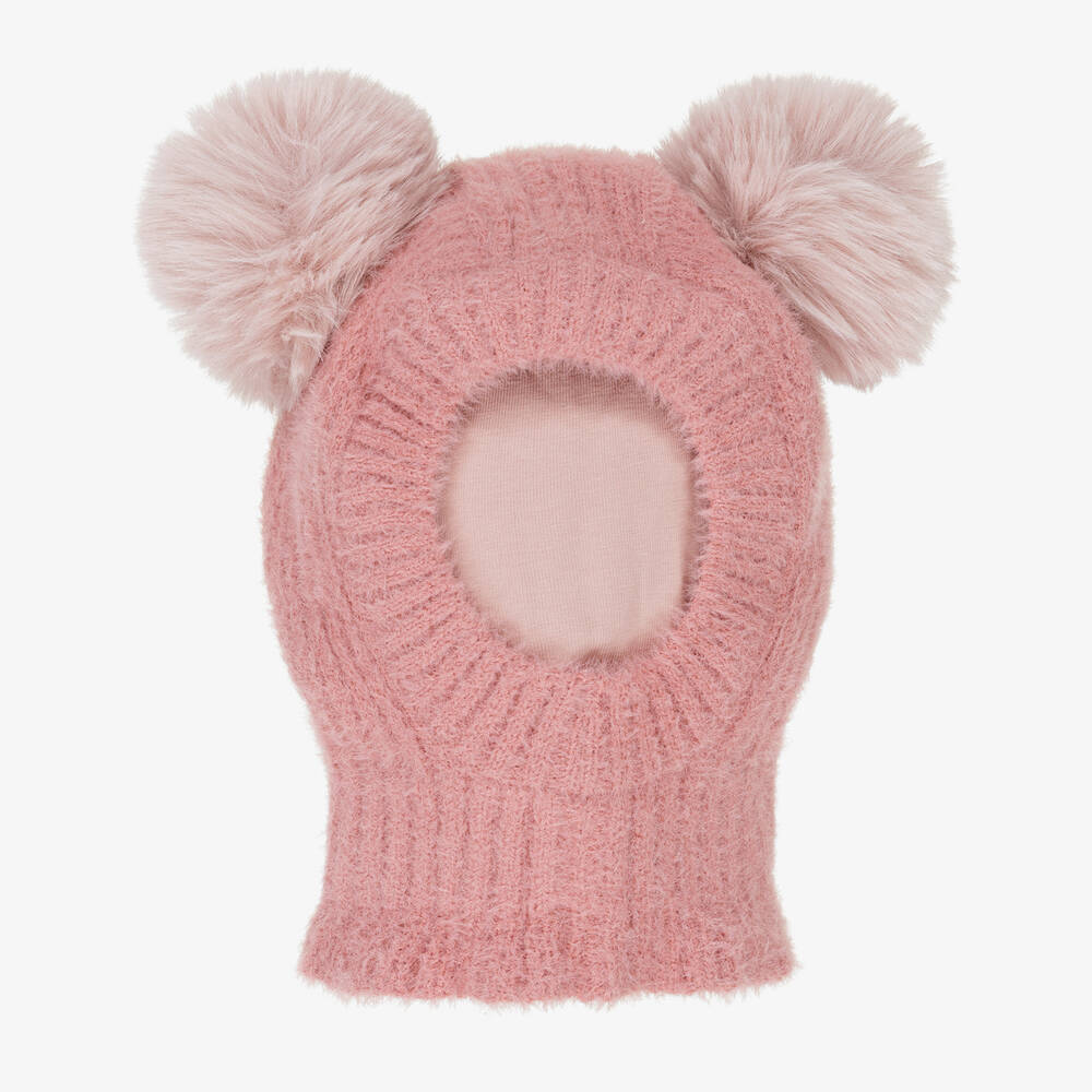 Jamiks - Pink Fluffy-Knit Pom-Pom Balaclava  | Childrensalon