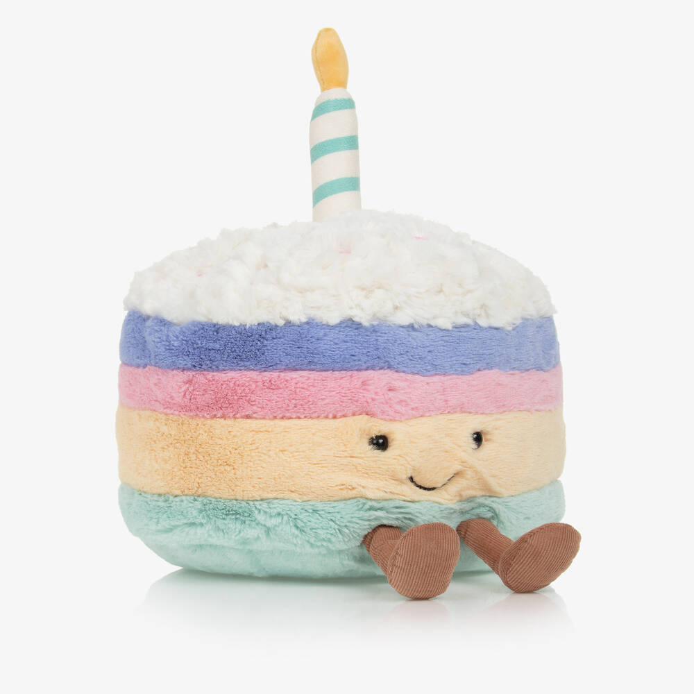 Jellycat - Regenbogenfarbenes, spaßiges Geburtstagskuchen-Kuschelspielzeug (25 cm) | Childrensalon
