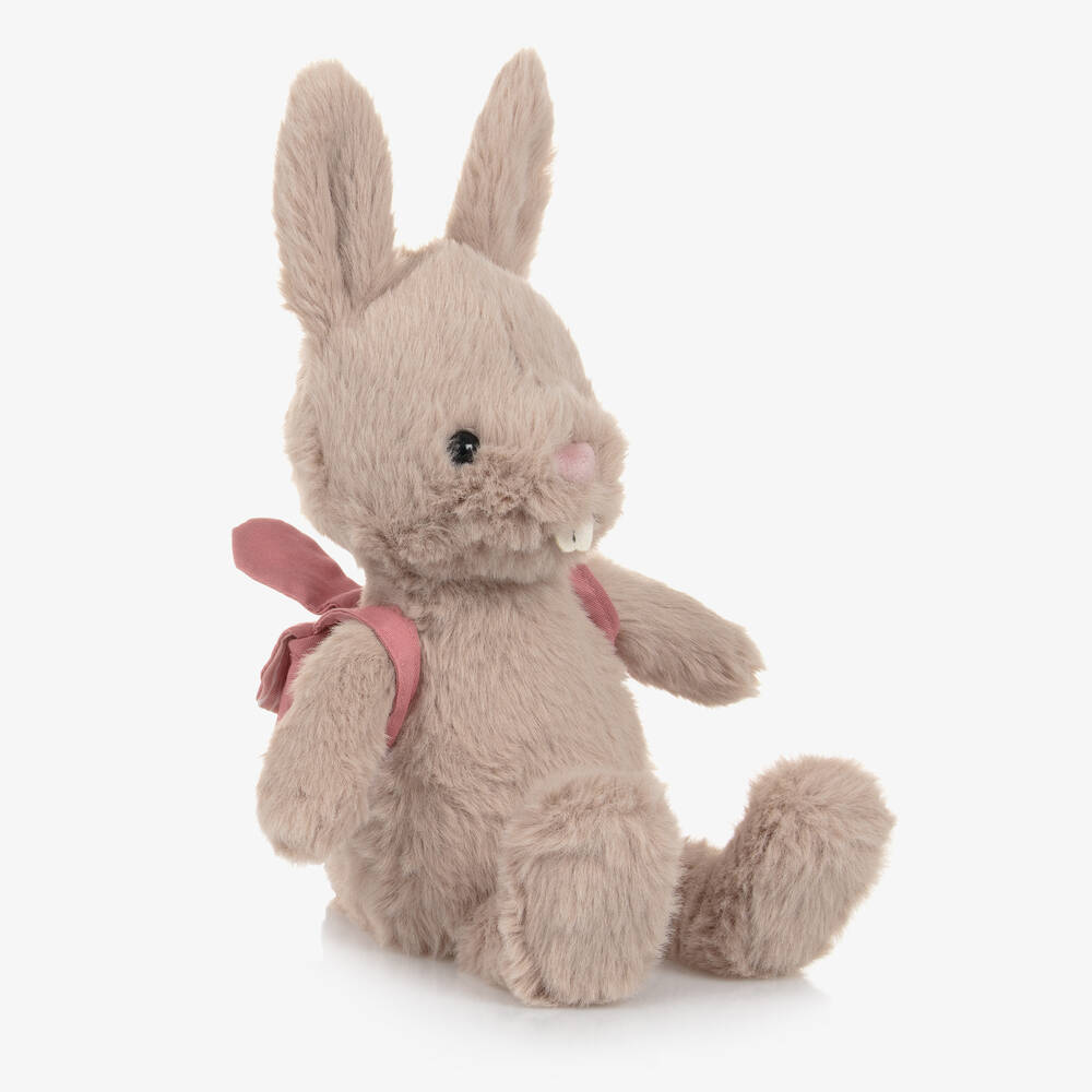 Jellycat - Бежево-розовая мягкая игрушка Кролик с рюкзаком (27см) | Childrensalon