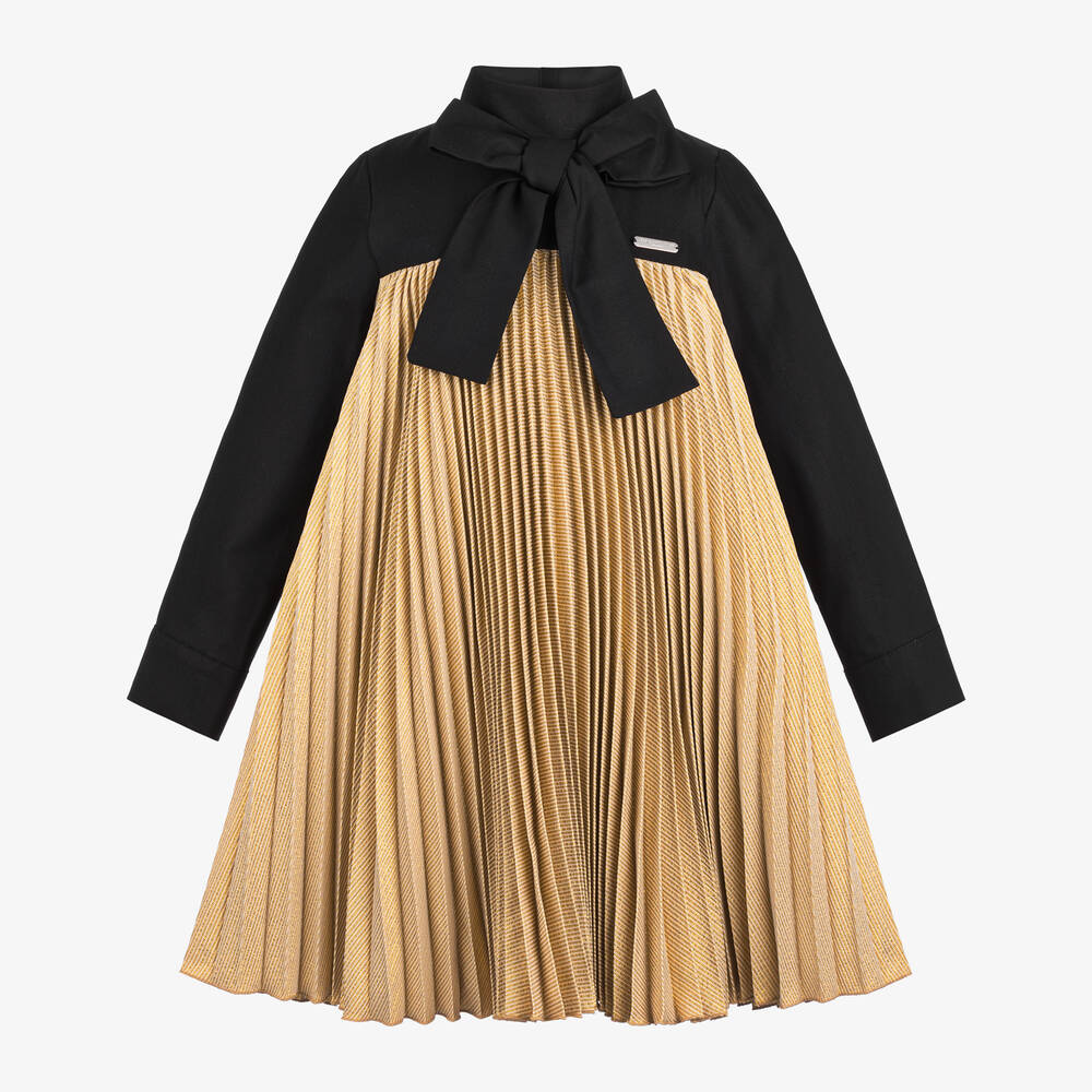 Jessie and James London - Girls Black & Gold Pleated Dress | Childrensalon