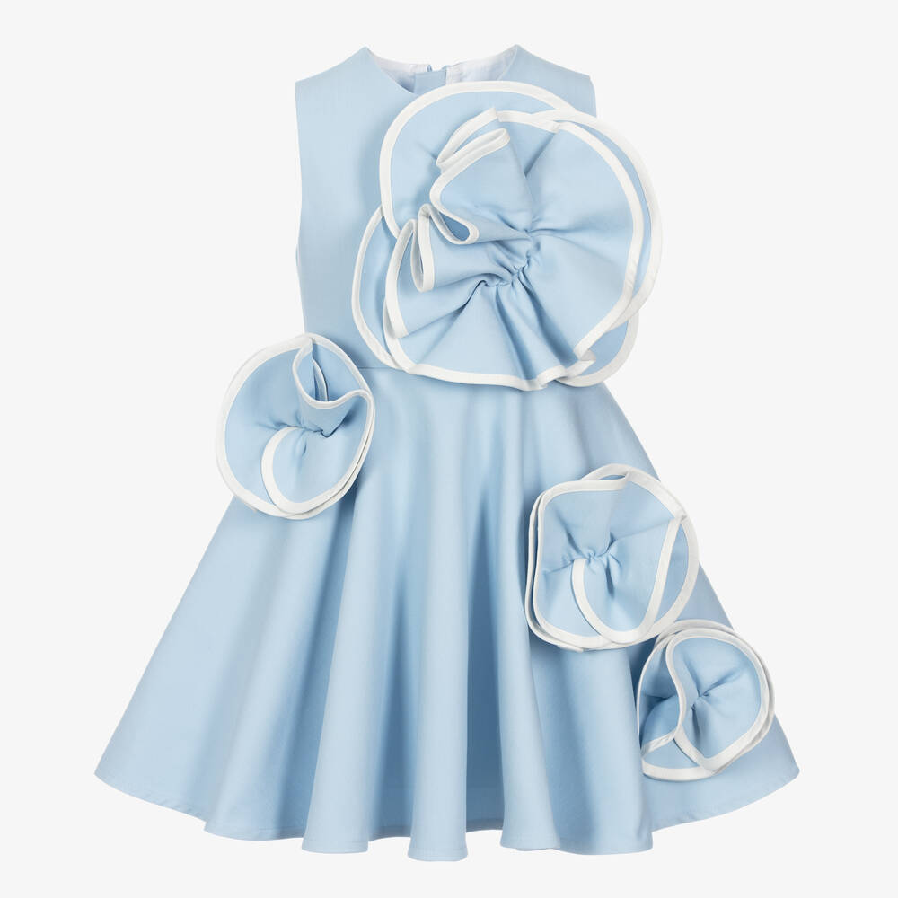 Jessie and James London -  فستان 3D مزين بورود قطن لون أزرق | Childrensalon