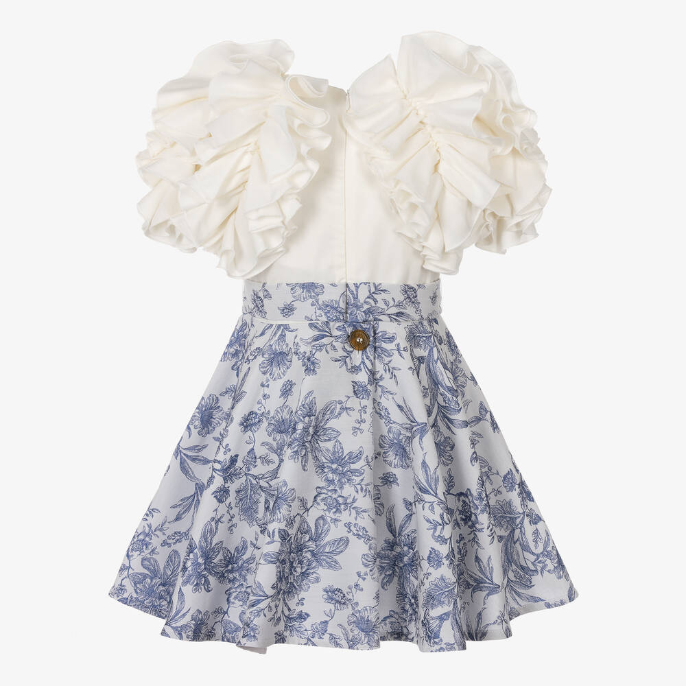 Jessie and James London - Girls Blue Cotton Floral Jacquard Dress ...