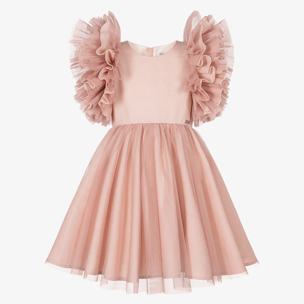 Jessie and James London - Girls Dusky Pink Cotton & Tulle Dress | Childrensalon
