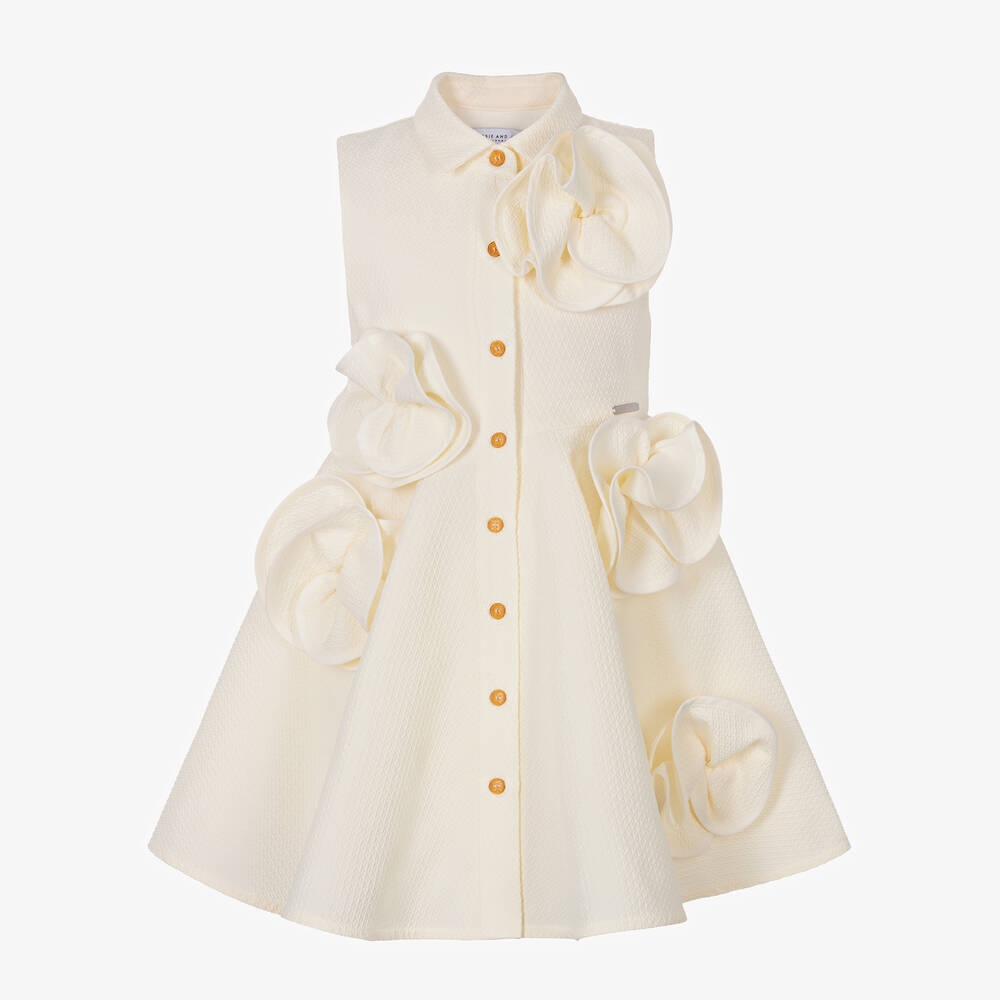 Jessie and James London - Кремовое хлопковое платье с объемными цветами для девочек | Childrensalon