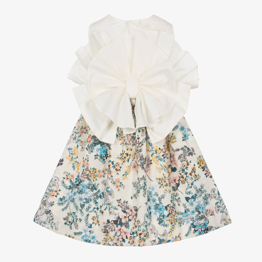Jessie and James London - Girls Ivory Cotton Floral Jacquard Dress | Childrensalon