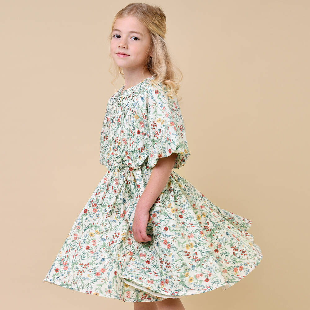 Jessie and James London - Girls Ivory Floral Cotton Dress | Childrensalon