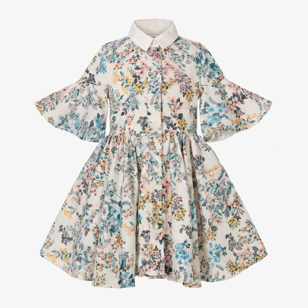 Jessie And James London Babies'  Girls Ivory Floral Jacquard Dress