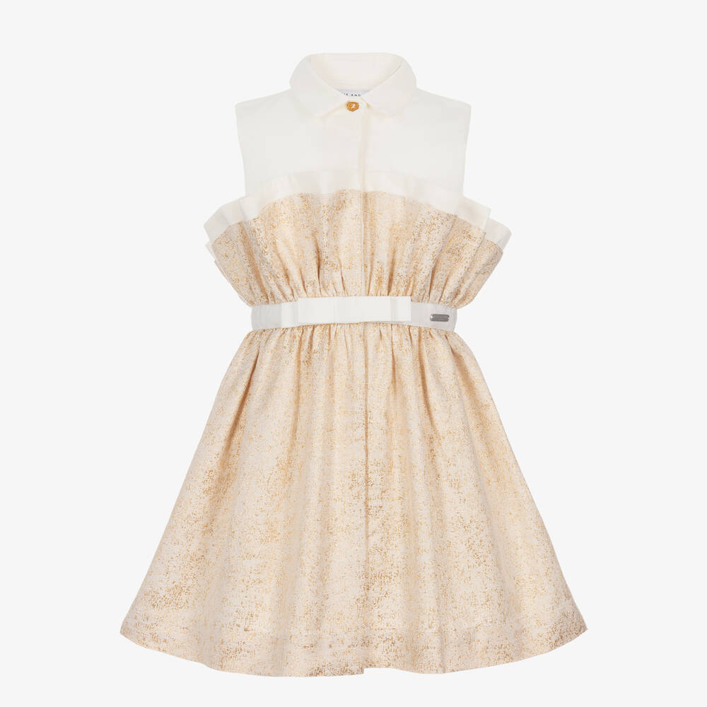 Jessie and James London - Girls Ivory & Gold Sparkle Dress | Childrensalon