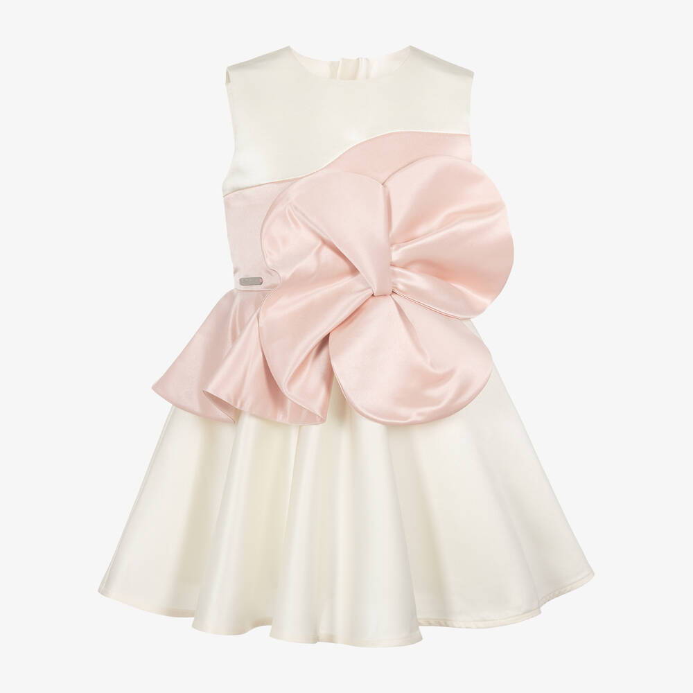 Jessie and James London - Girls Ivory & Pink Flower Satin Dress | Childrensalon