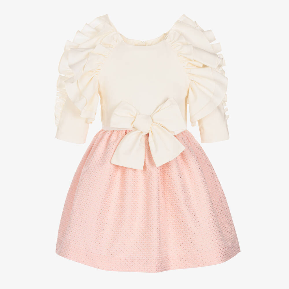 Jessie and James London - Girls Ivory & Pink Jacquard Dress | Childrensalon