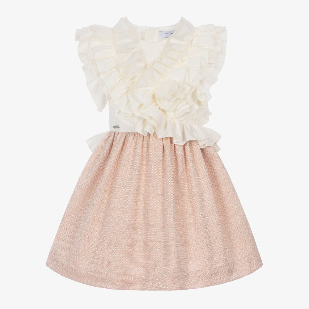 Jessie and James London - Girls Ivory & Pink Shimmery Ruffle Dress | Childrensalon