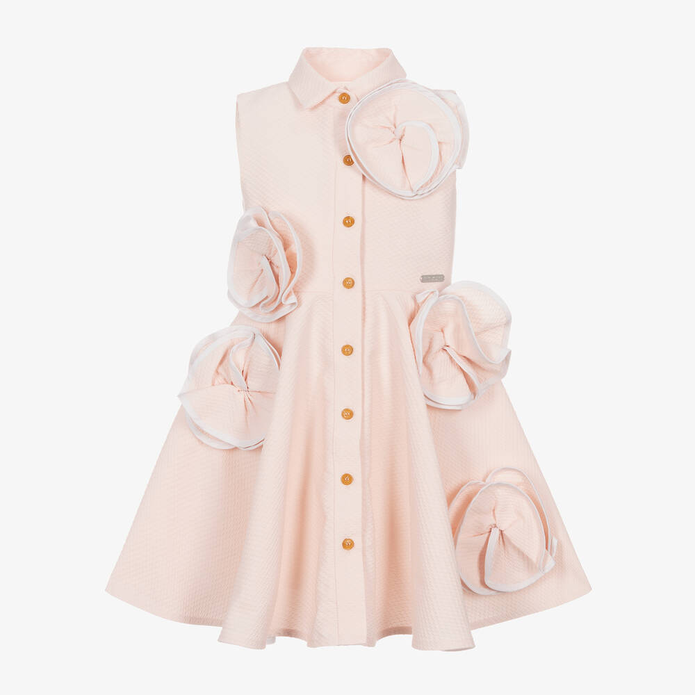 Jessie and James London - Girls Pink 3D Flower Cotton Dress | Childrensalon