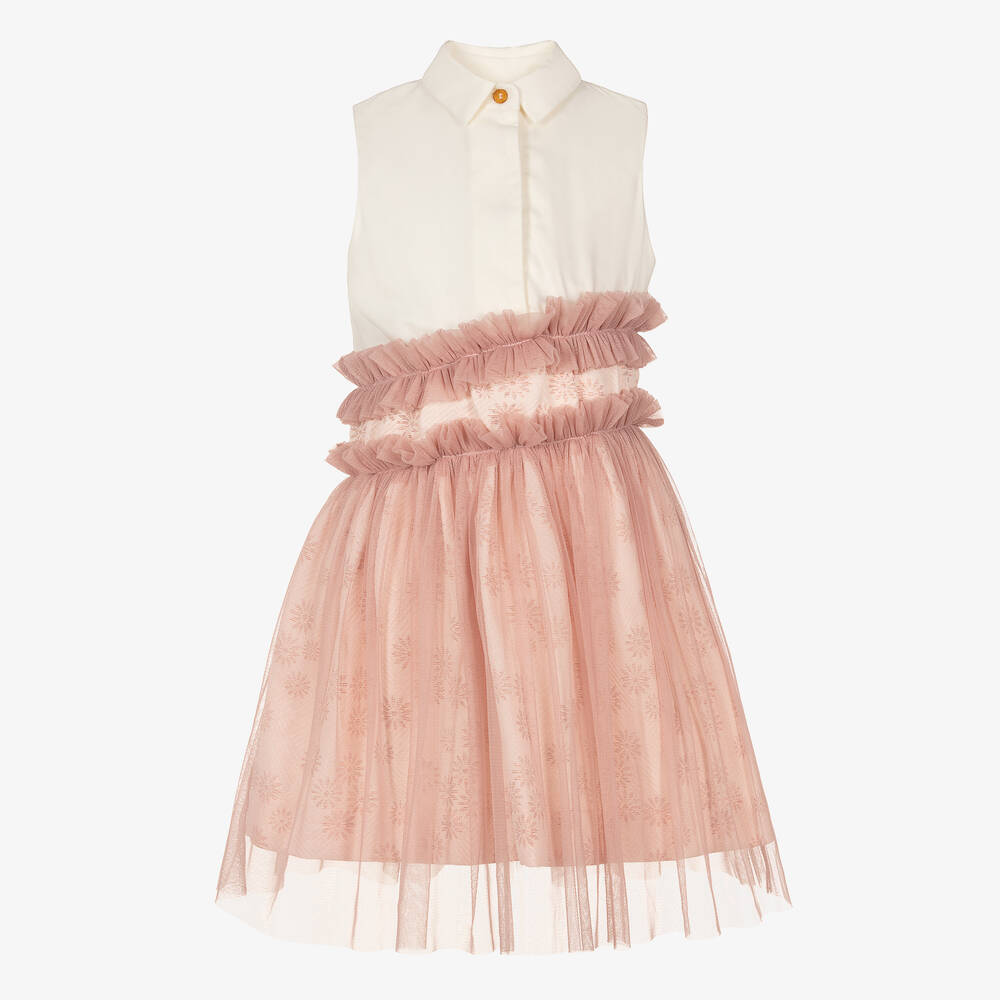 Jessie And James London Kids'  Girls Pink Cotton Jacquard & Tulle Dress