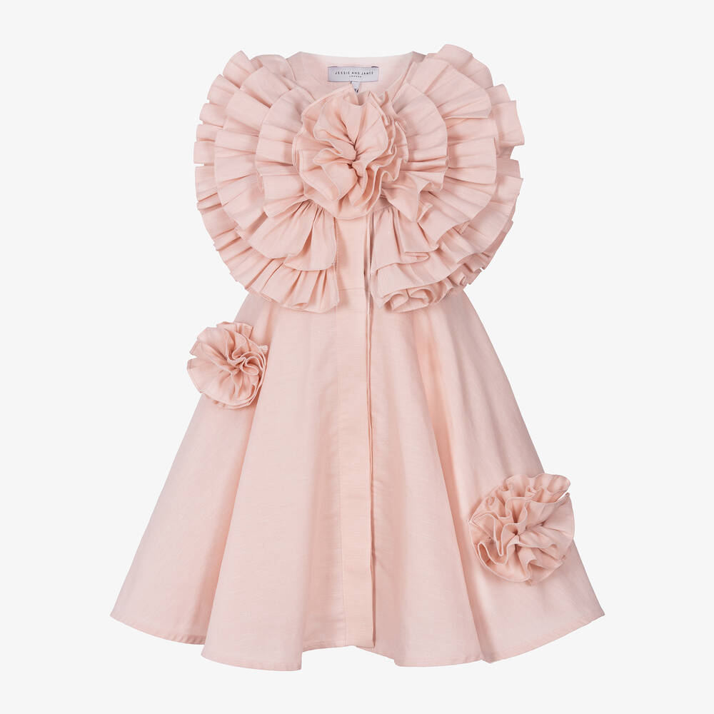 Jessie and James London - Розовое хлопковое платье с цветком из рюшей для девочек | Childrensalon