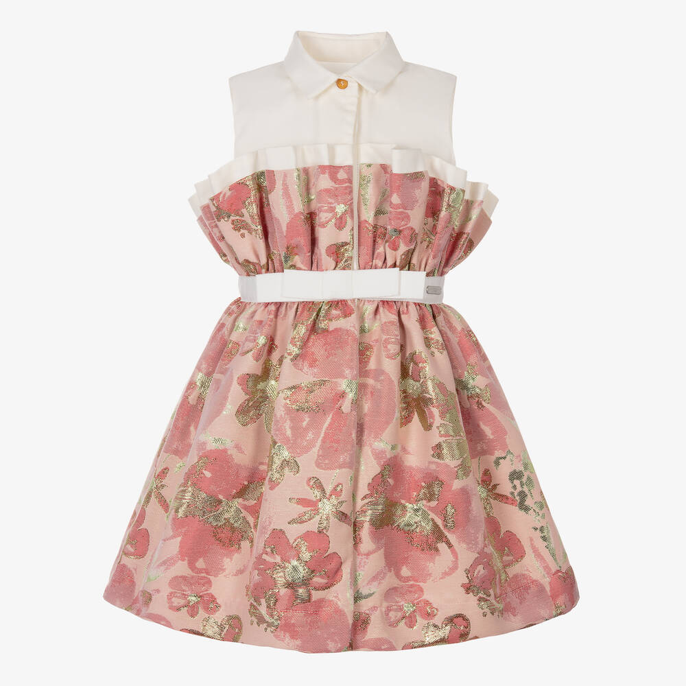 Jessie and James London - Розовое платье из жаккардового хлопка с цветами | Childrensalon