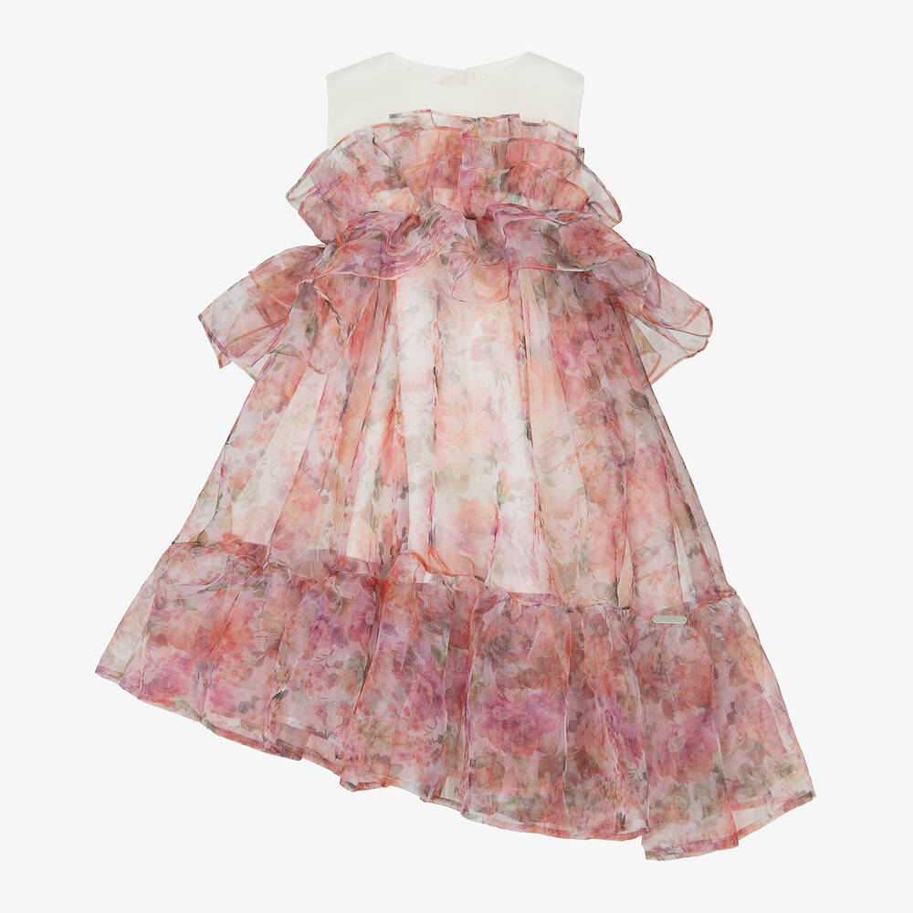 Jessie and James London - Girls Pink Floral Organza Ruffle Dress | Childrensalon