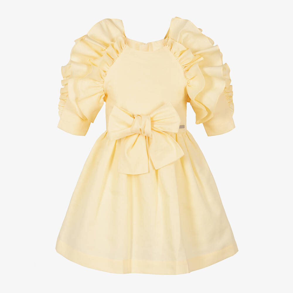 Jessie and James London - Girls Yellow Cotton Bow Dress | Childrensalon