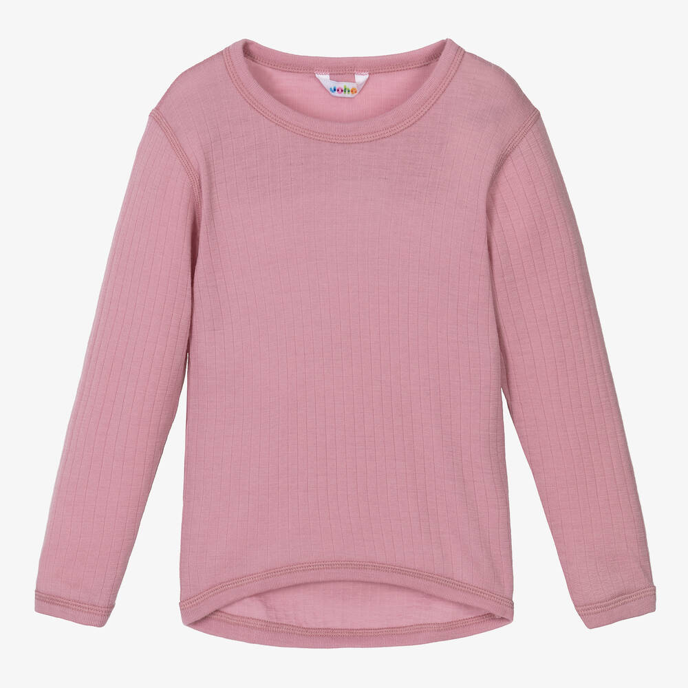 Joha - Girls Pink Merino Wool Knitted Top | Childrensalon