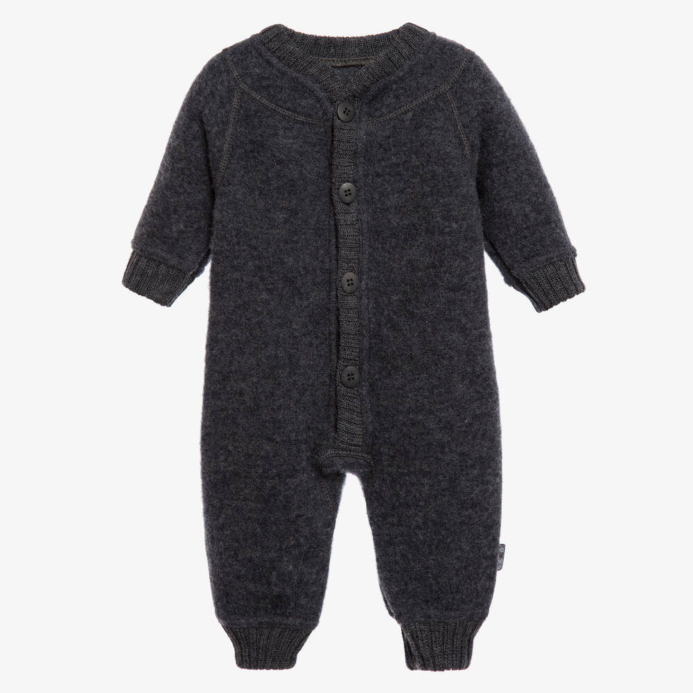 Joha - Barboteuse thermique grise en laine  | Childrensalon