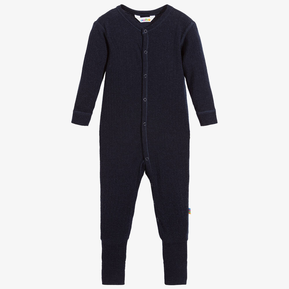 Joha - Navy Blue Thermal Wool Romper | Childrensalon