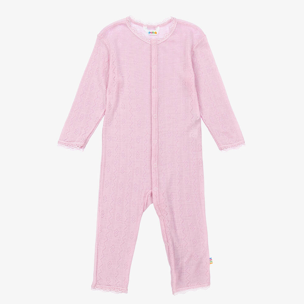Joha - Pink Wool & Silk Thermal Romper | Childrensalon