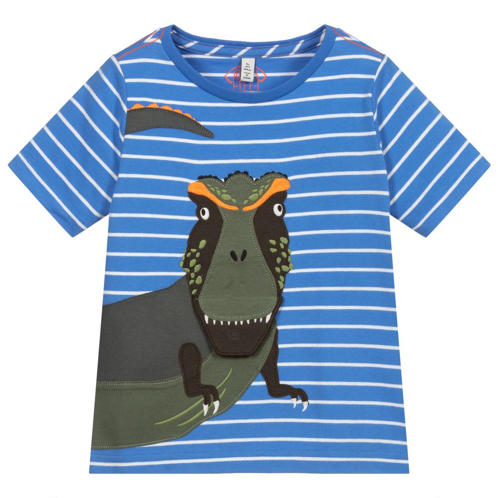 Joules Babies' Boys Blue Striped Dinosaur T-shirt