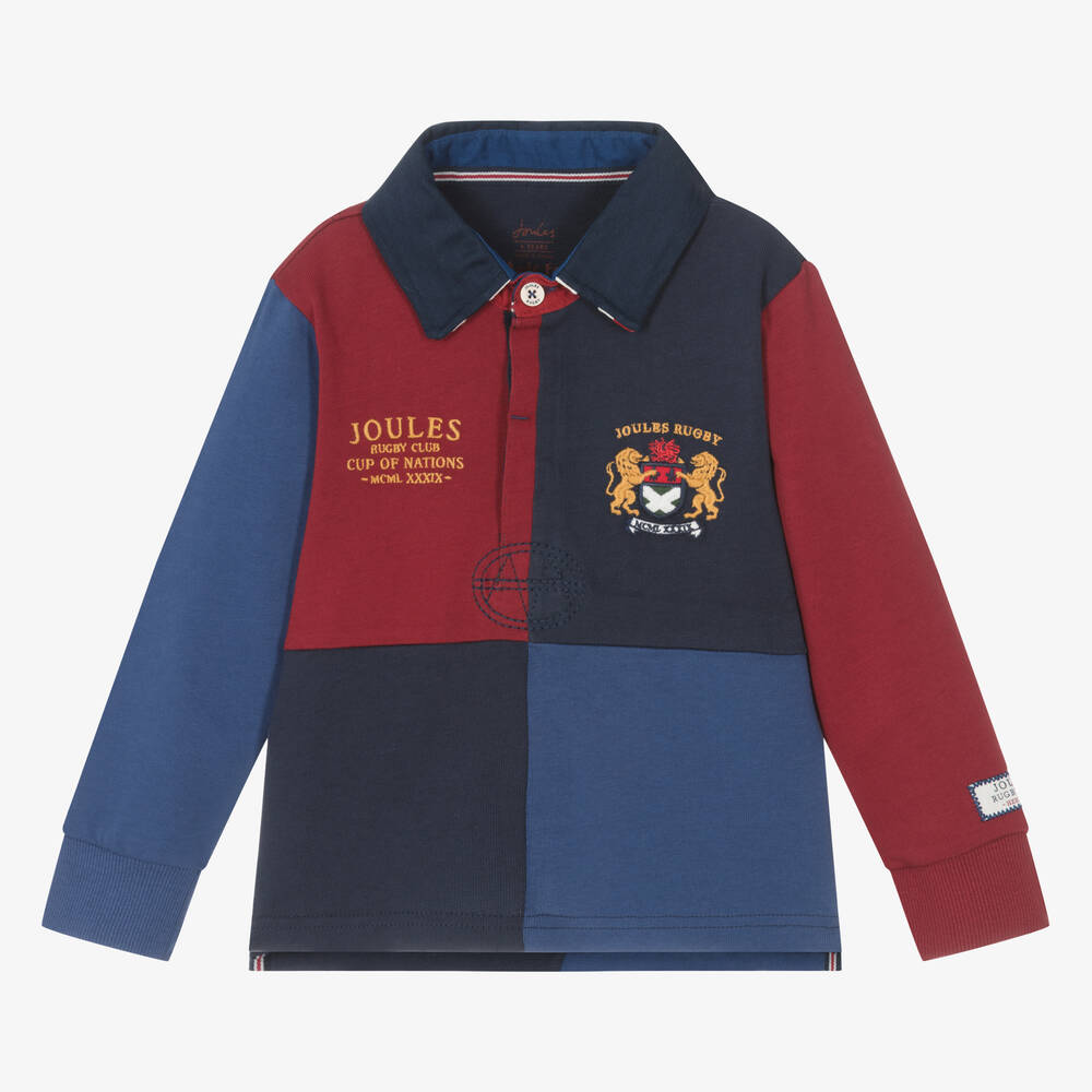 joules boys red & blue colourblock rugby top