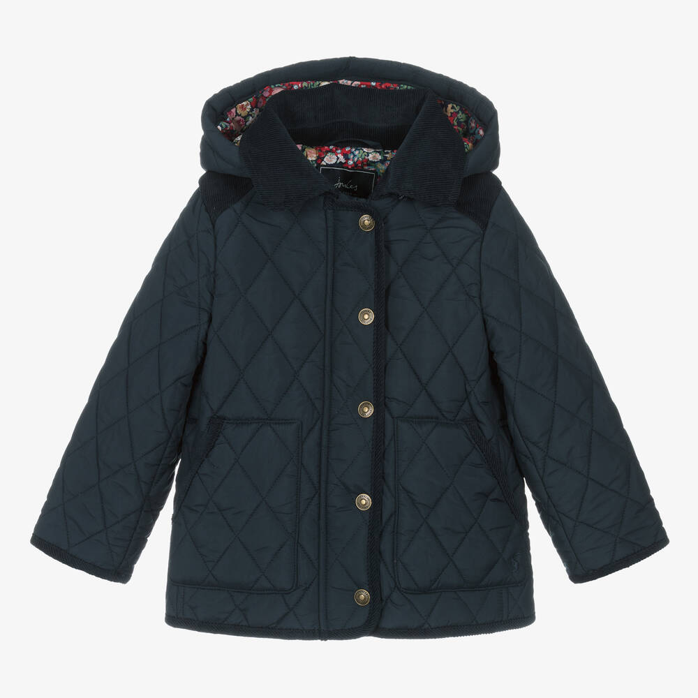 Joules - Girls Navy Blue Quilted Hooded Coat | Childrensalon