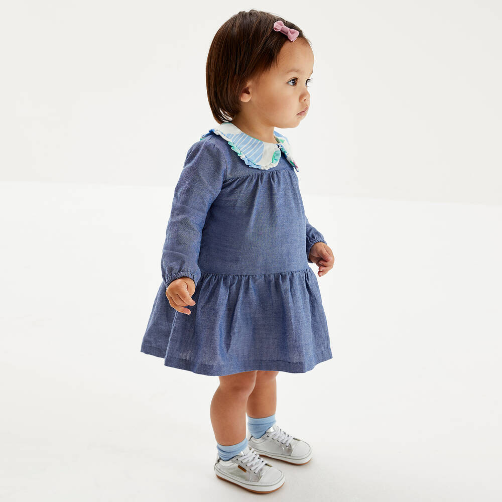 Joyday-Синее платье из шамбре для малышек | Childrensalon