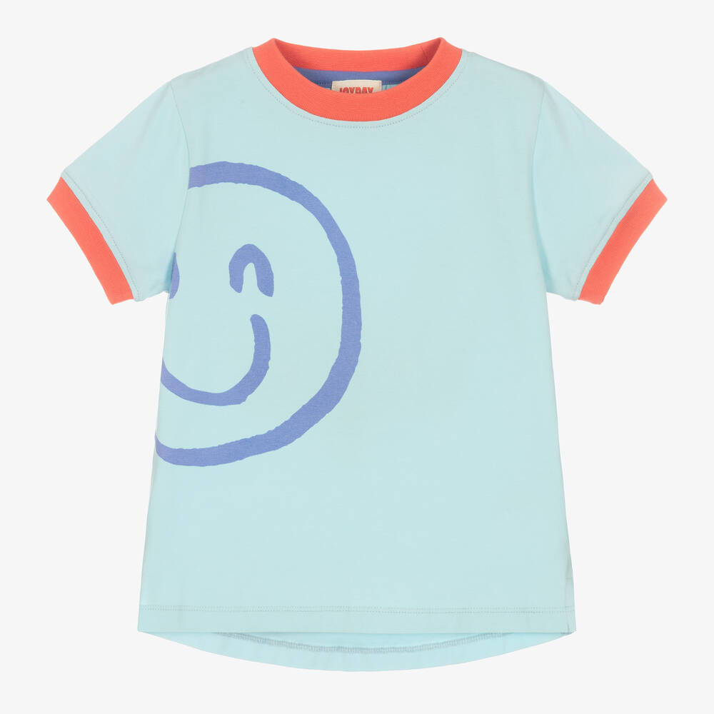 Joyday - Blaues Baumwoll-T-Shirt mit Smiley | Childrensalon