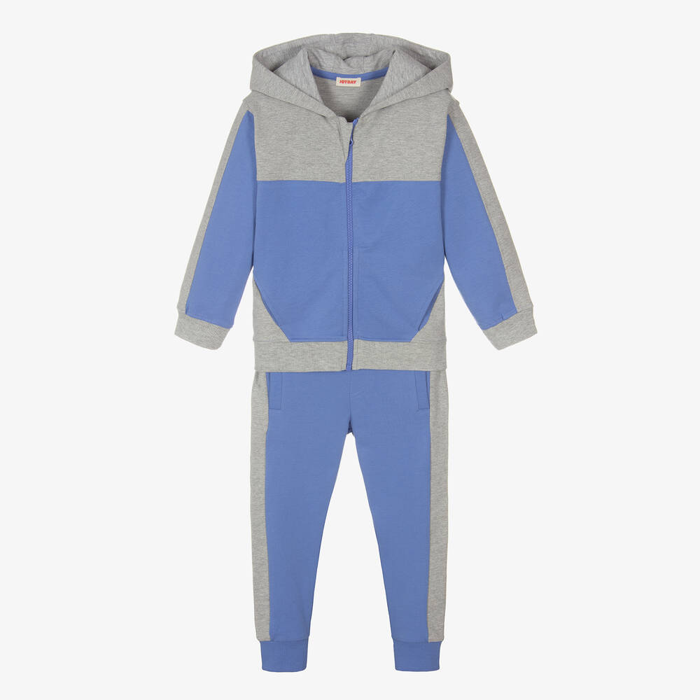 Joyday - بدلة رياضية قطن جيرسي لون أزرق ورمادي للأولاد  | Childrensalon