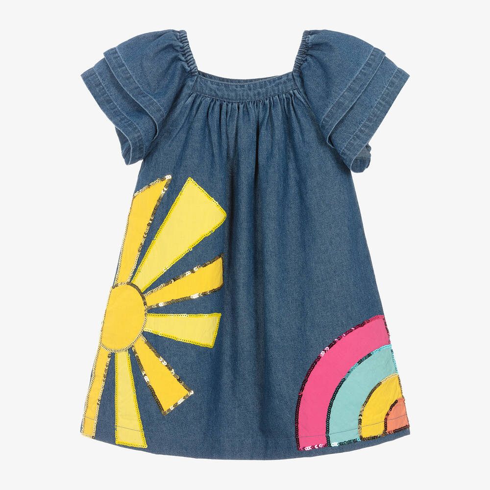 Joyday - فستان قطن شامبرى بطبعة صن شاين لون أزرق  | Childrensalon