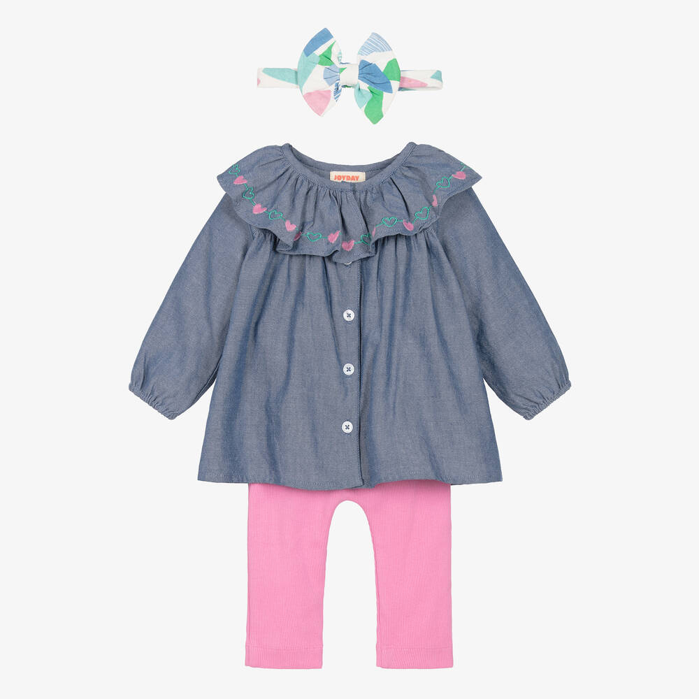 Joyday - Комплект с голубым платьем и розовыми легинсами из хлопка | Childrensalon