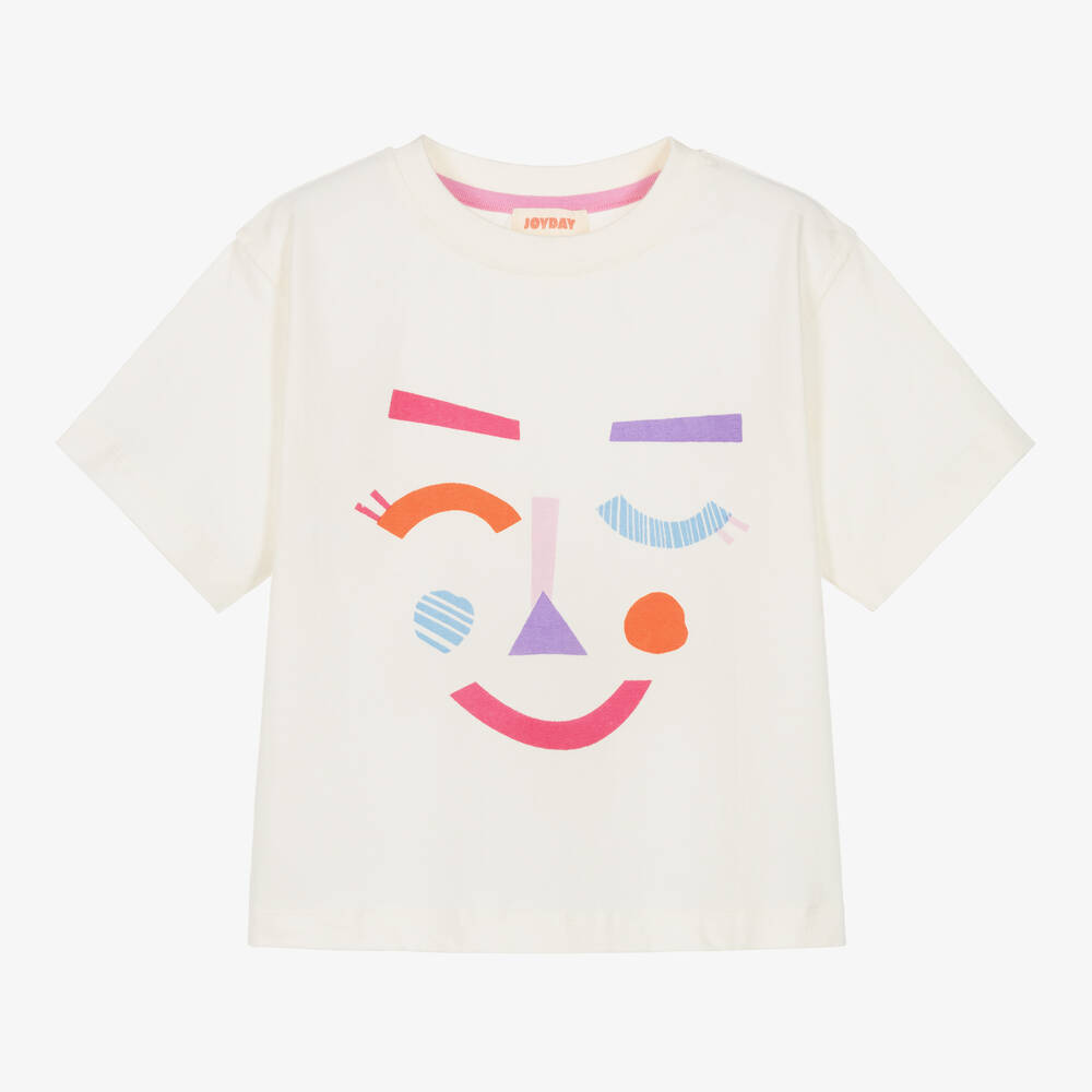 Joyday - Girls Ivory Cotton Happy T-Shirt | Childrensalon