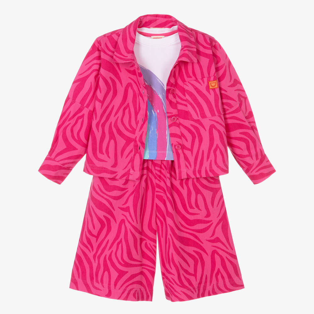 Joyday - Girls Pink Cotton Animal Print Culottes Set | Childrensalon