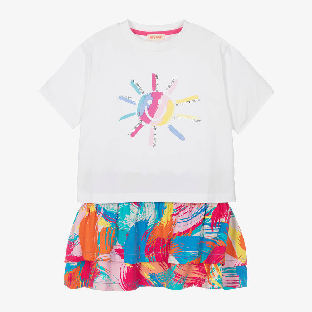 Joyday - طقم تنورة أطفال بناتي بطبعة ملونة قطن جيرسي | Childrensalon