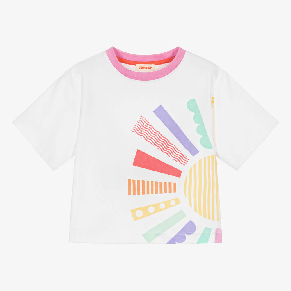 Joyday - Бело-розовая футболка из хлопка с солнечными лучами | Childrensalon