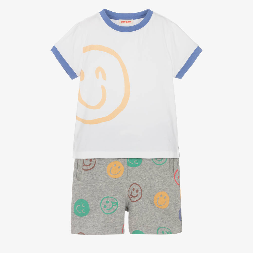 Joyday - Футболка и серые шорты из меланжевой ткани со смайлами | Childrensalon
