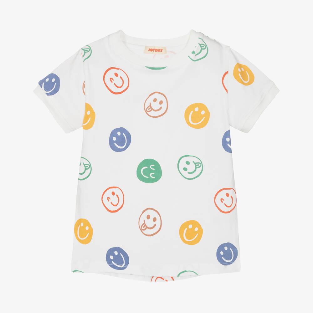 Joyday - Ivory Cotton Happy Faces T-Shirt | Childrensalon