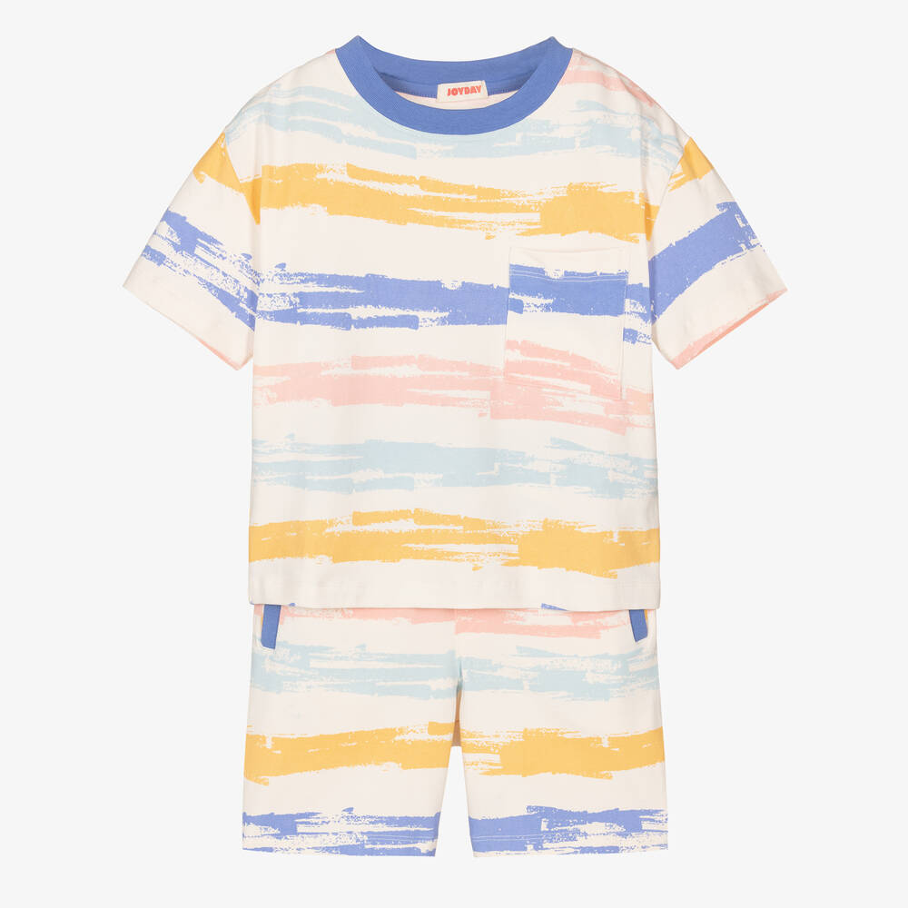 Joyday - Ivory Cotton Painted Stripe Shorts Set | Childrensalon