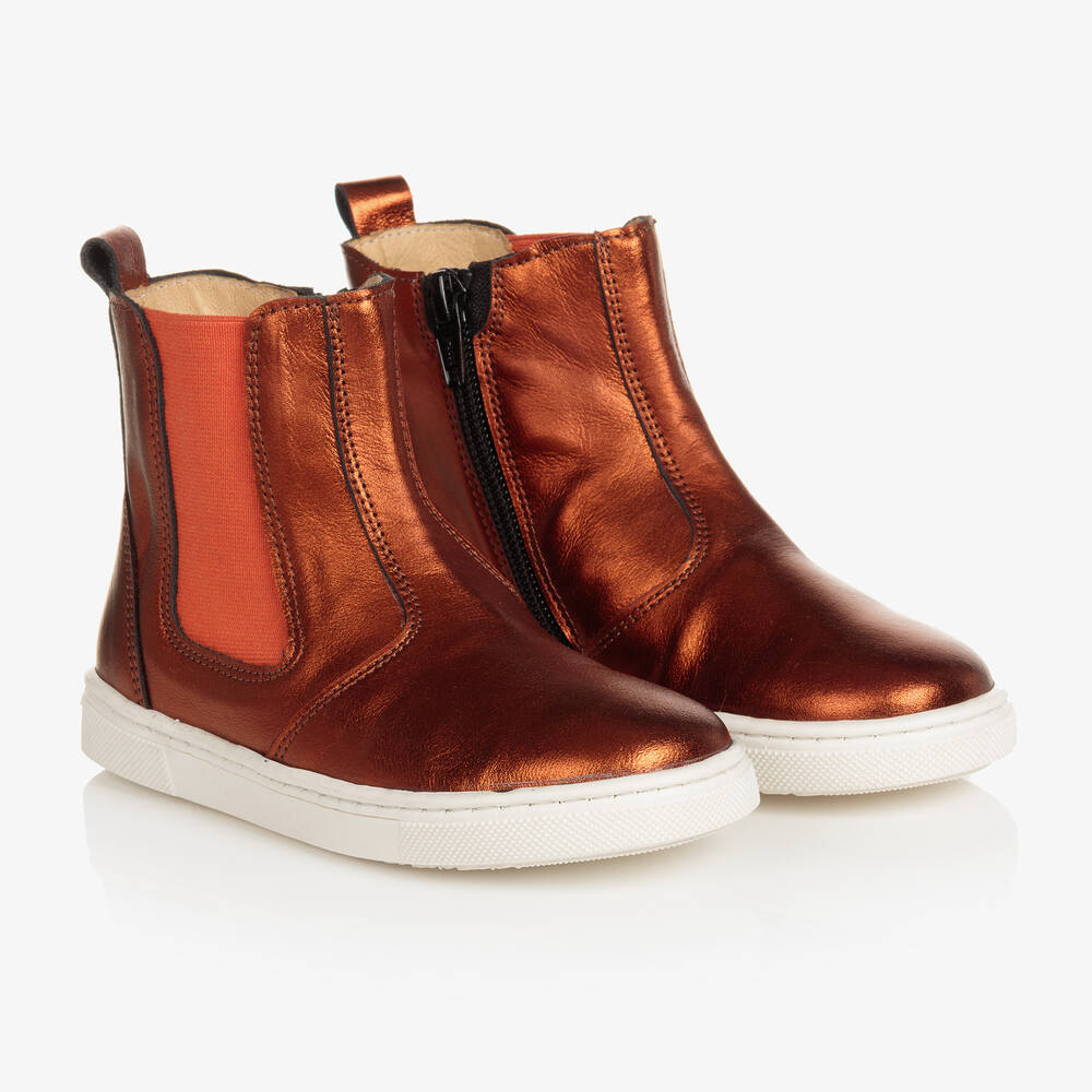 Joyday - Orange Leather Ankle Boots | Childrensalon