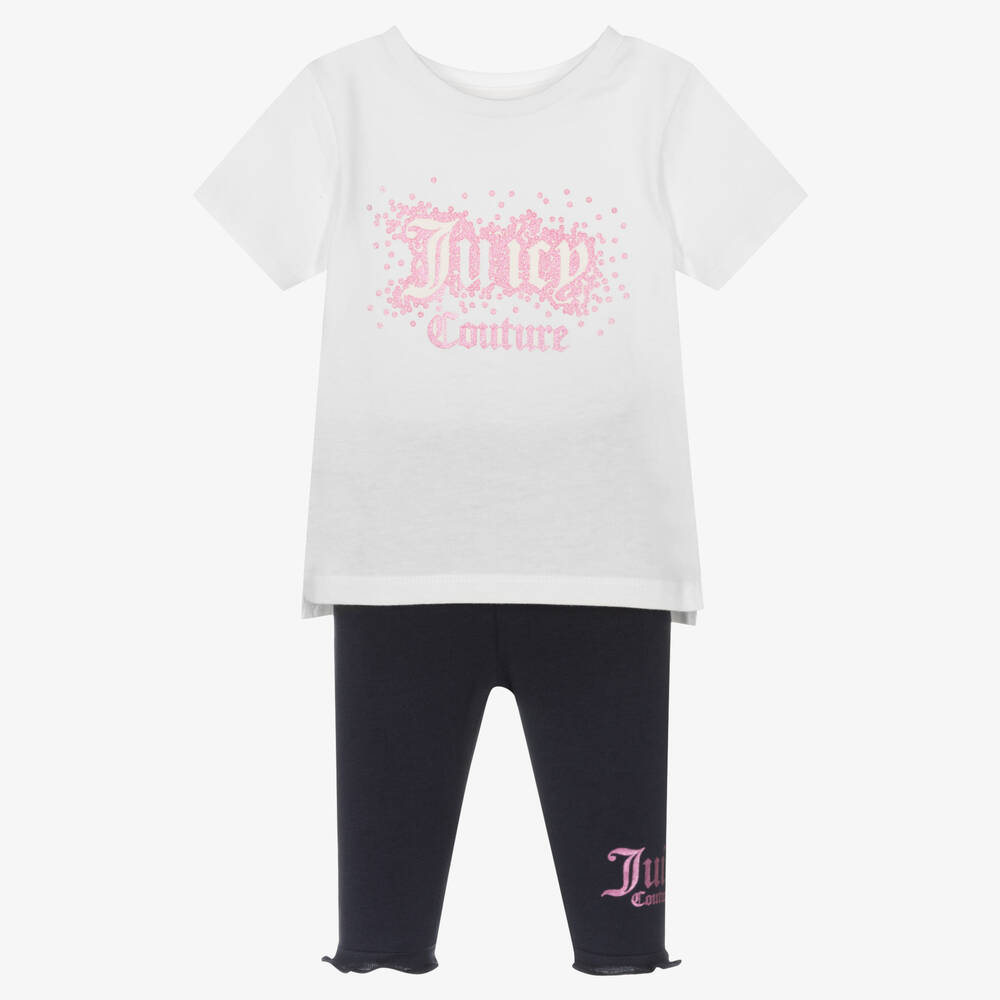 Juicy Couture Baby Girls White & Blue Cotton Leggings Set