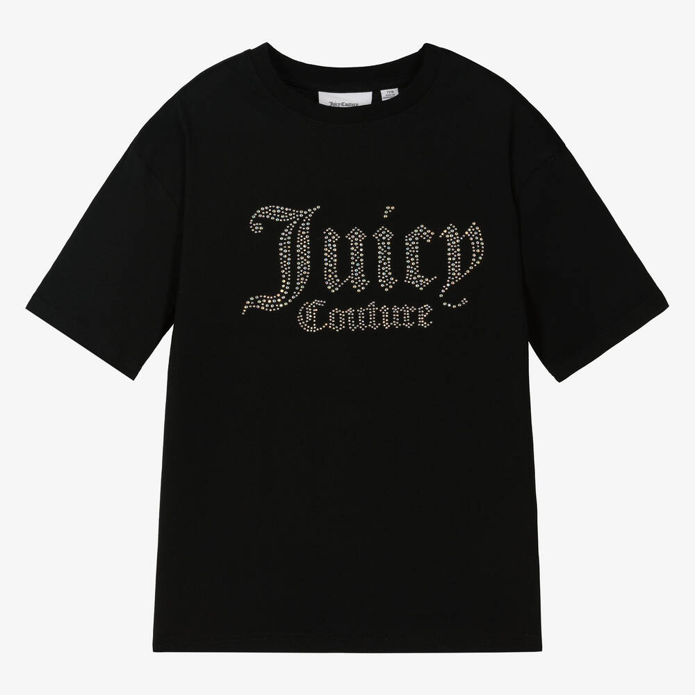 Juicy Couture - تيشيرت قطن مزين بديامنتي لون أسود للبنات | Childrensalon