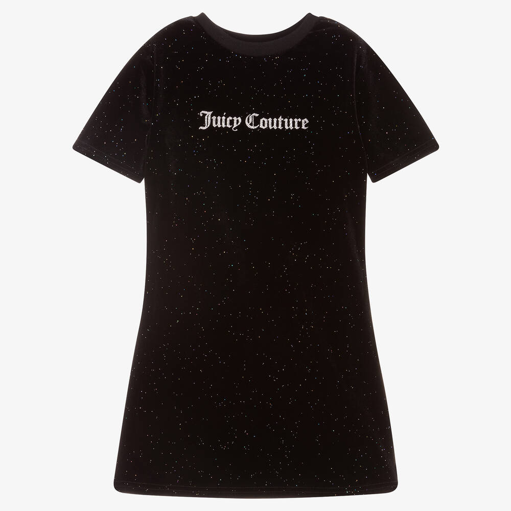 Juicy Couture - Черное велюровое платье с блестками для девочек | Childrensalon
