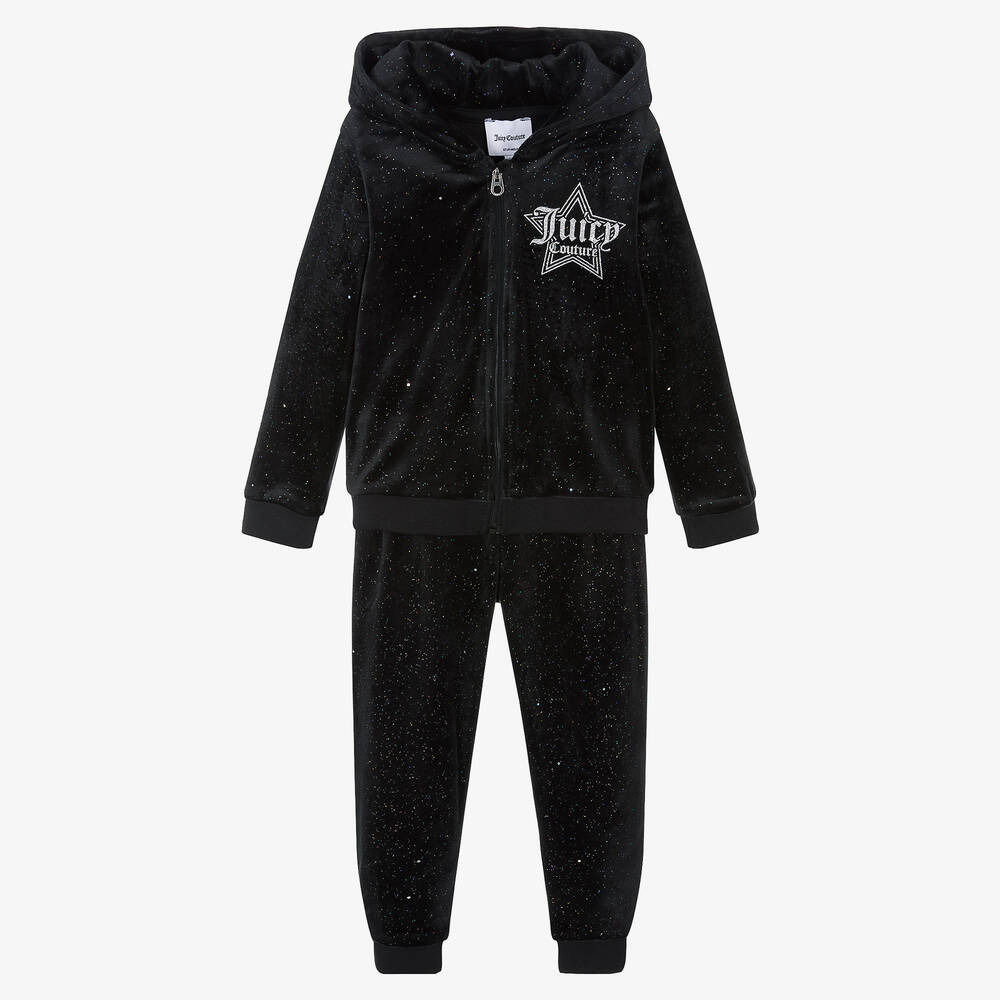 Juicy Couture - بدلة رياضية قطيفة لون أسود للبنات | Childrensalon
