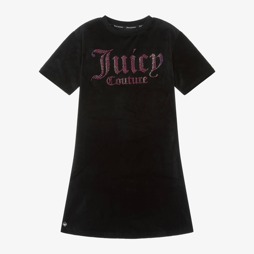 Juicy Couture - فستان قطيفة لون أسود مزين بديامنتي | Childrensalon