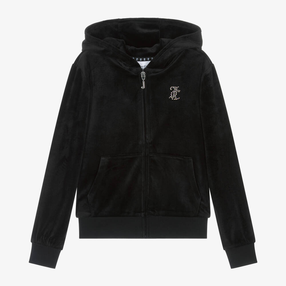 Juicy Couture - Girls Black Velour Zip-Up Top | Childrensalon