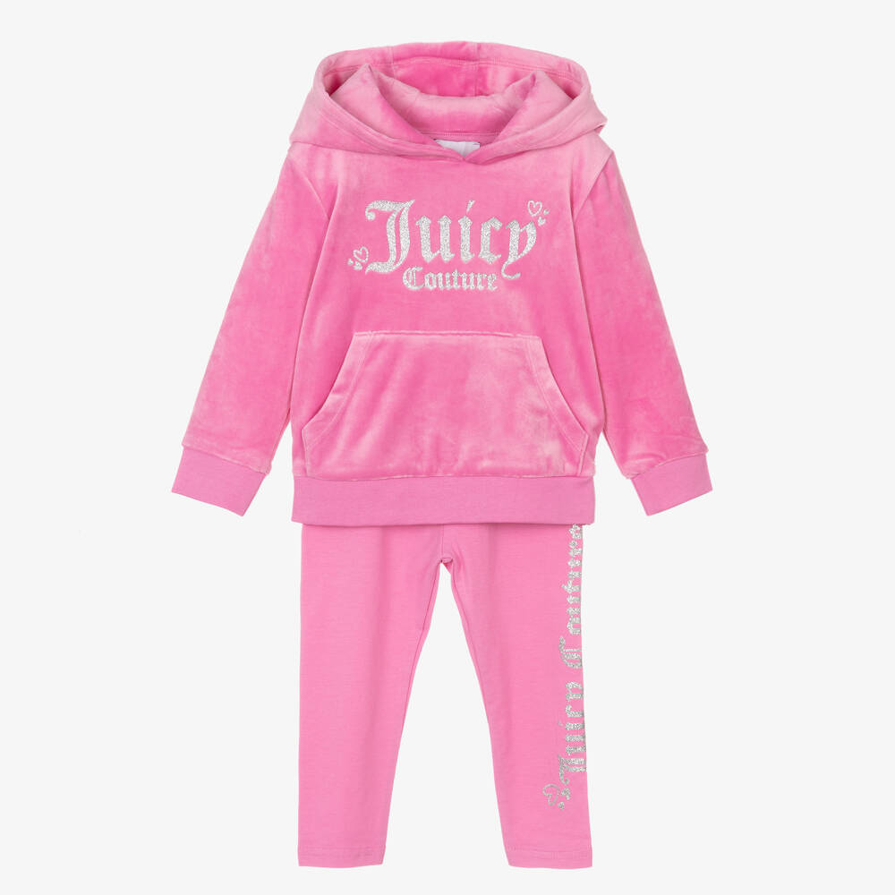 Juicy Couture - Girls Bright Pink Velour Leggings Set | Childrensalon