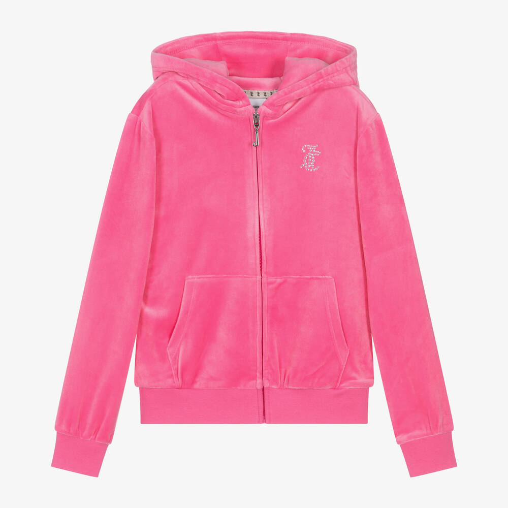 Juicy Couture - Girls Bright Pink Velour Zip-Up Top | Childrensalon